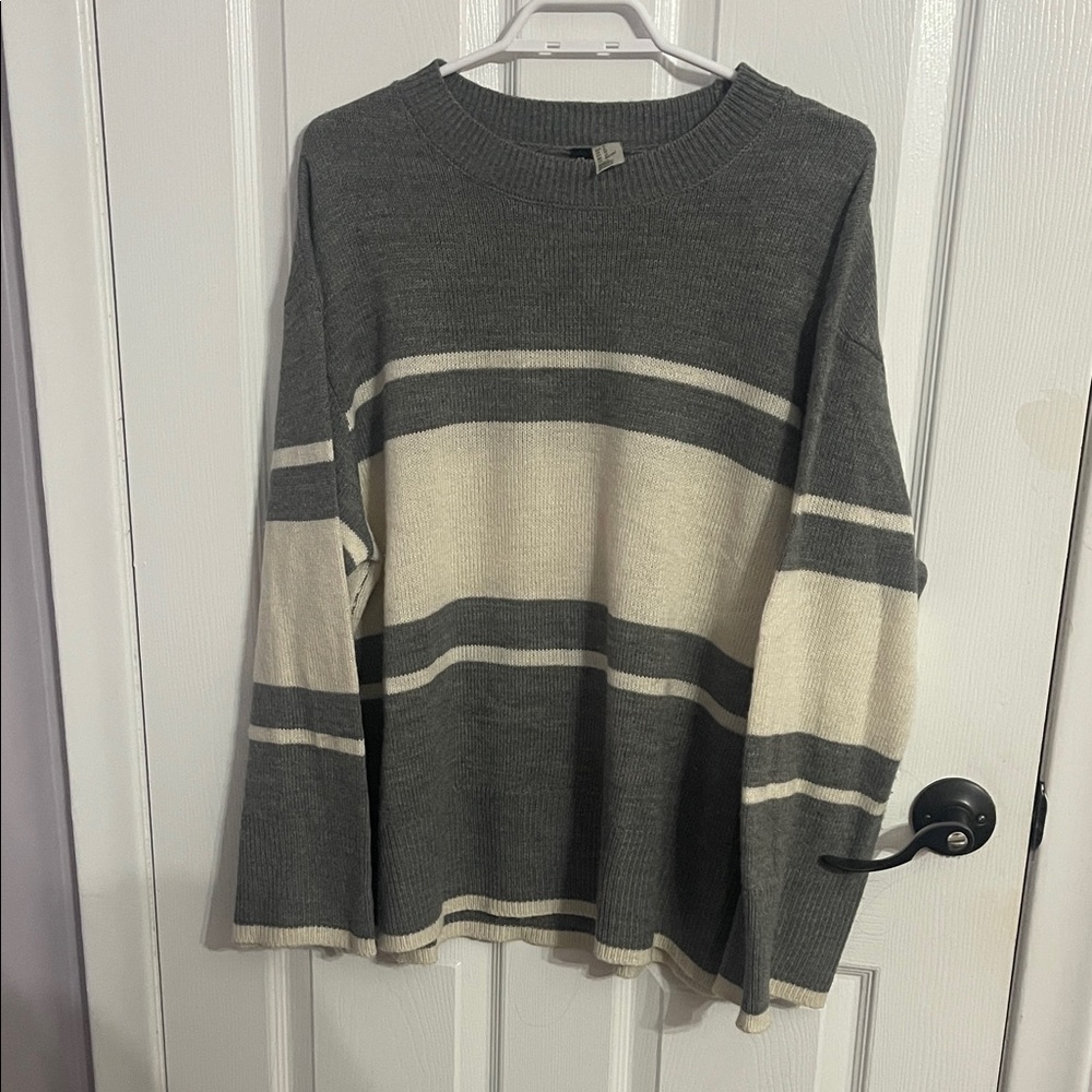 Gray and Cream Striped Sweater